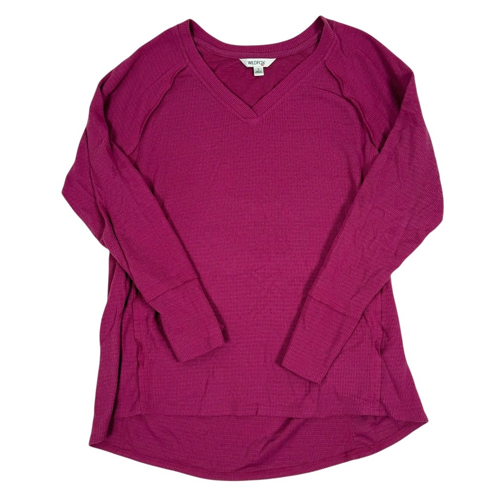 Wildfox Haley Thermal Top Womens Size Small Pink Waffle Knit V-Neck Long Sleeve - Picture 2 of 6